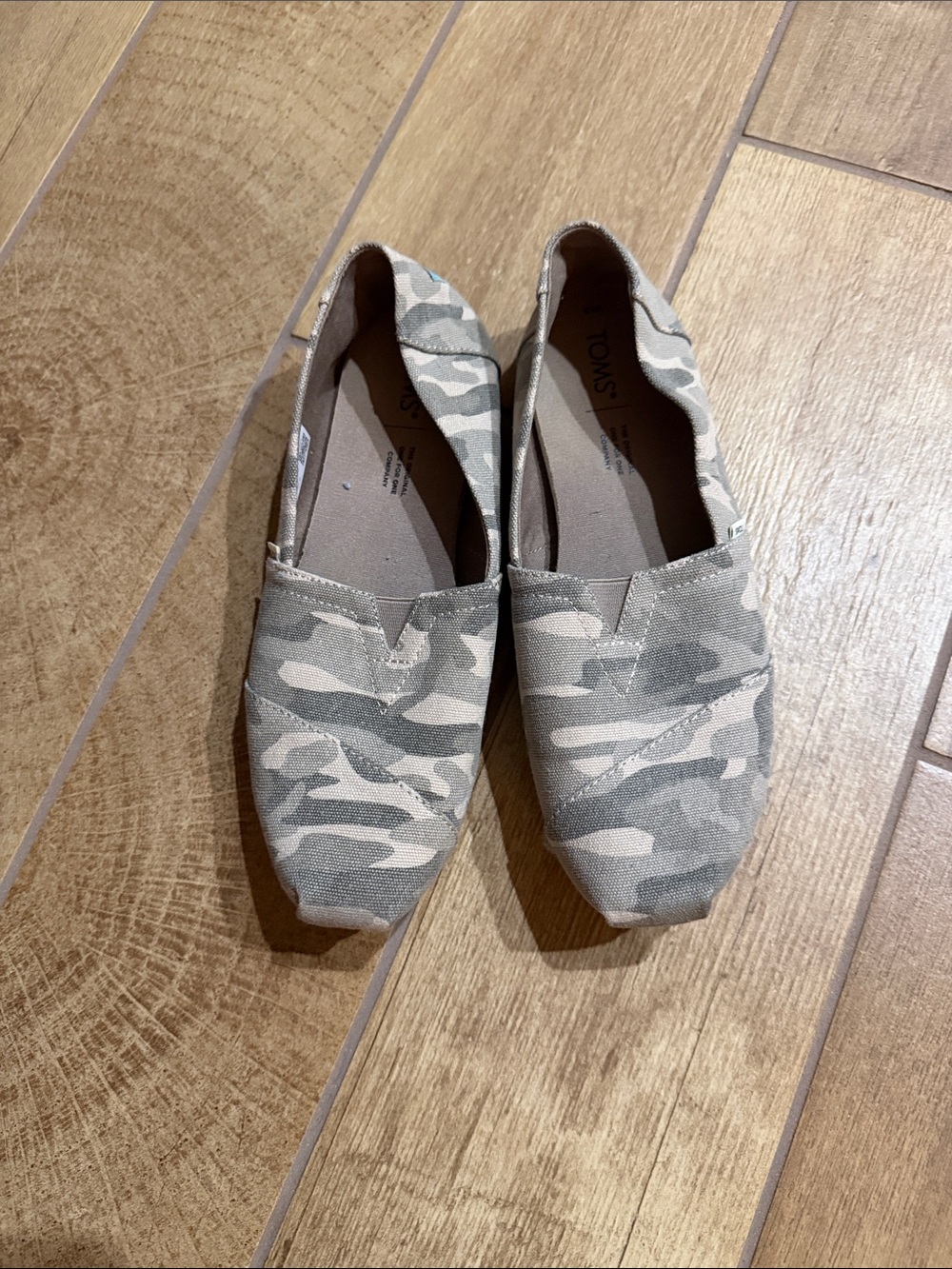 Toms Canvas Slip-Ons in Gray and Cream Camo